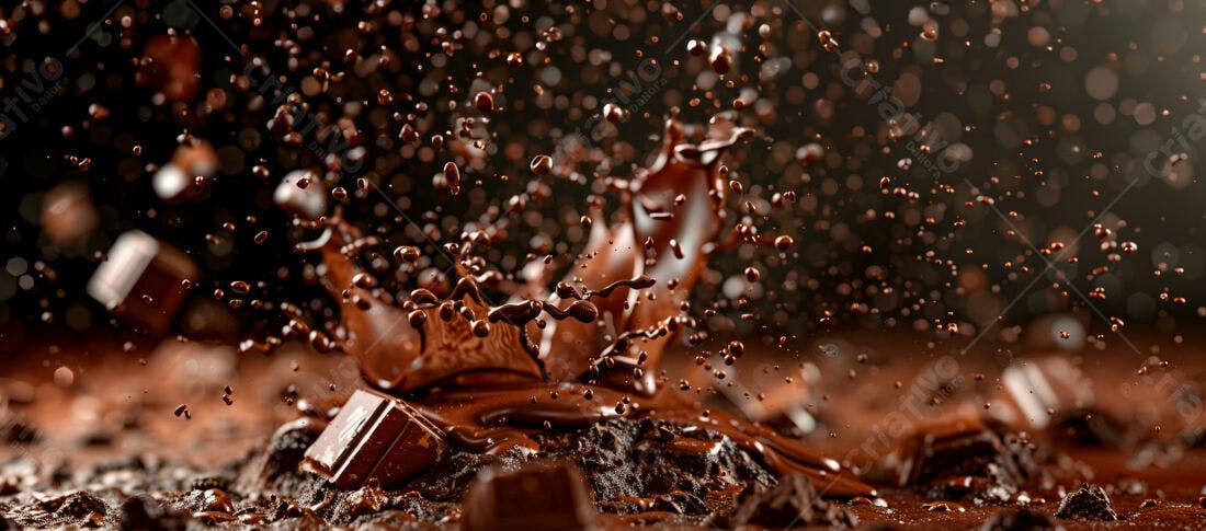 Chocolate derretendo em splash marrons escuros