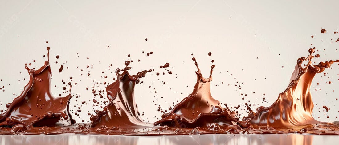 Salpicos de chocolate derretido fundo branco
