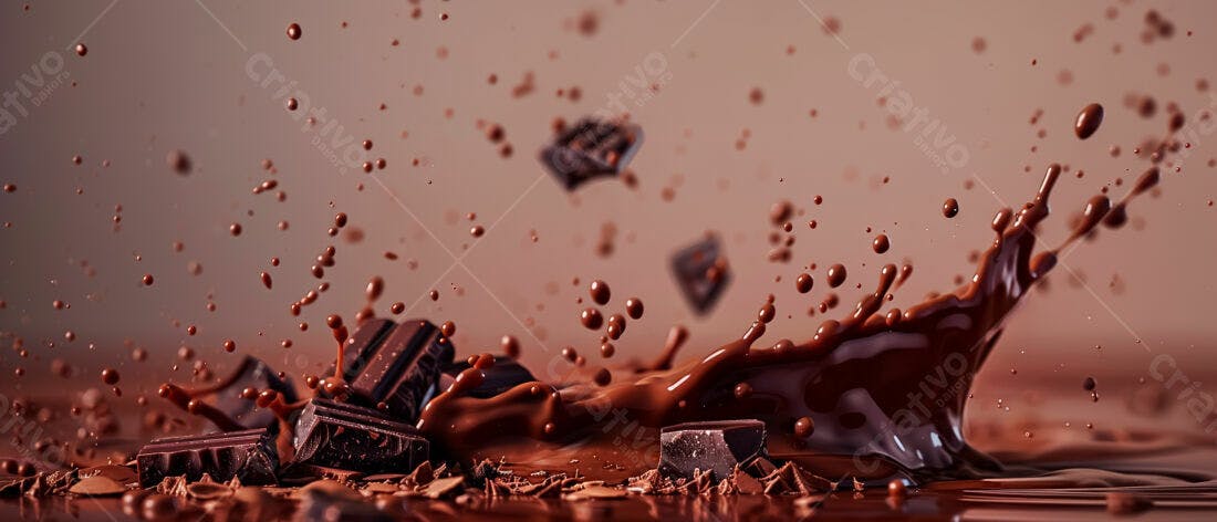 Chocolate derretendo em gotas e pedaços
