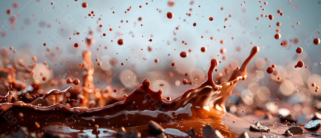 Chocolate derretendo em gotas e respingos