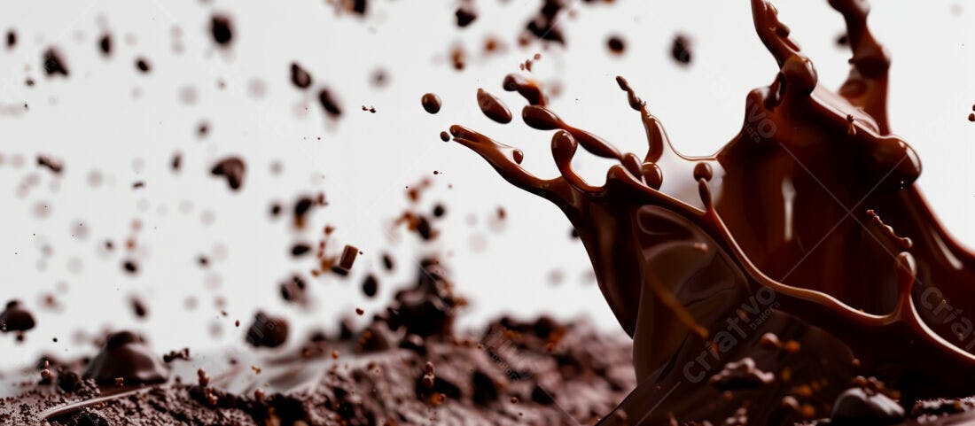 Salpicos de chocolate derretido em fundo branco