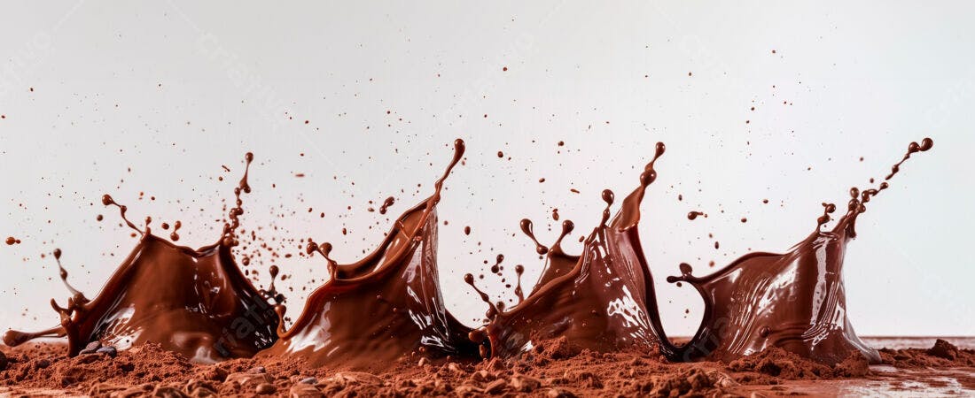 Salpicos de chocolate derretido em cacau