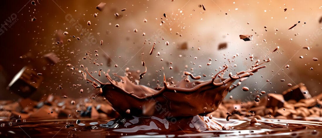 Salpico de chocolate derretido em fundo marrom