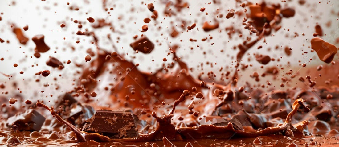 Chocolate derretendo em gotas e pedaços