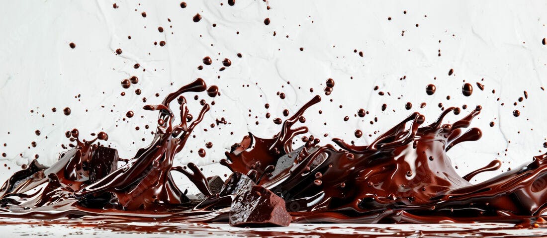 Chocolate derretido em gotas e pedaços