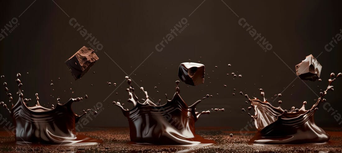 Gotas de chocolate caindo em chocolate líquido