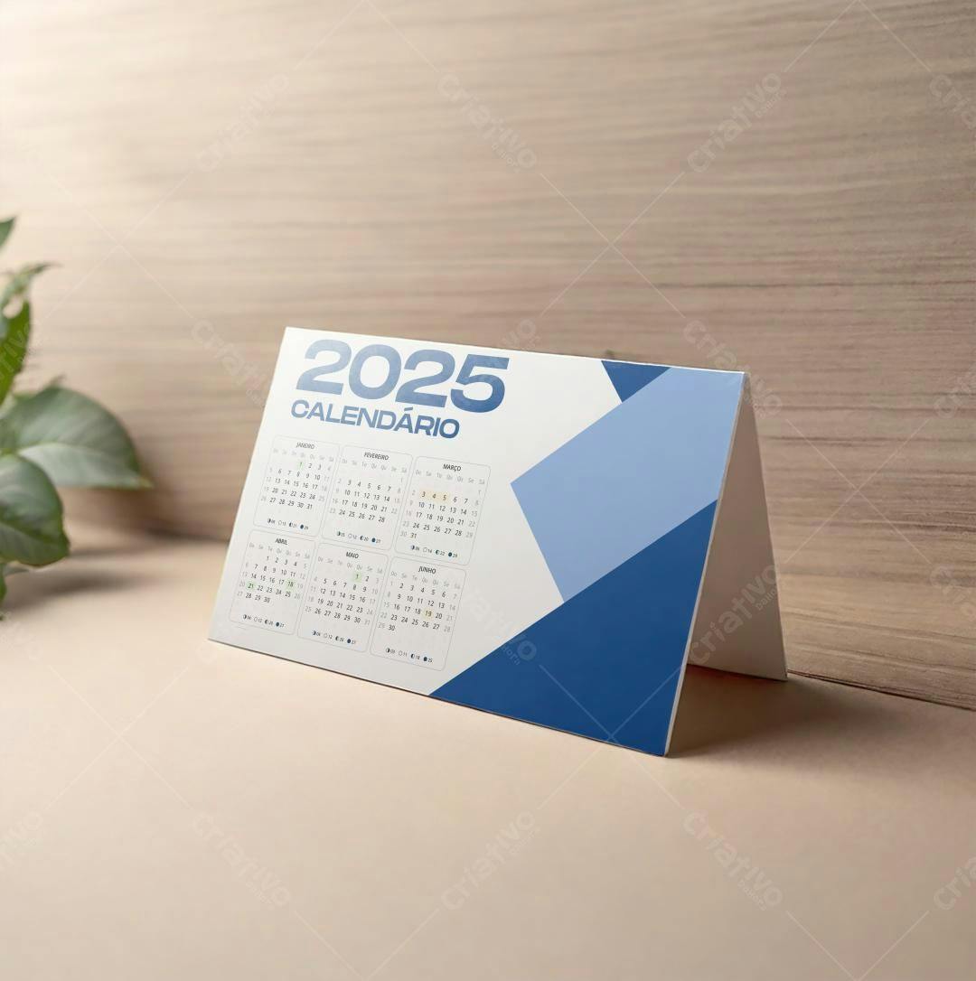 Mockup Calendário 2025: Design Moderno Azul e Branco