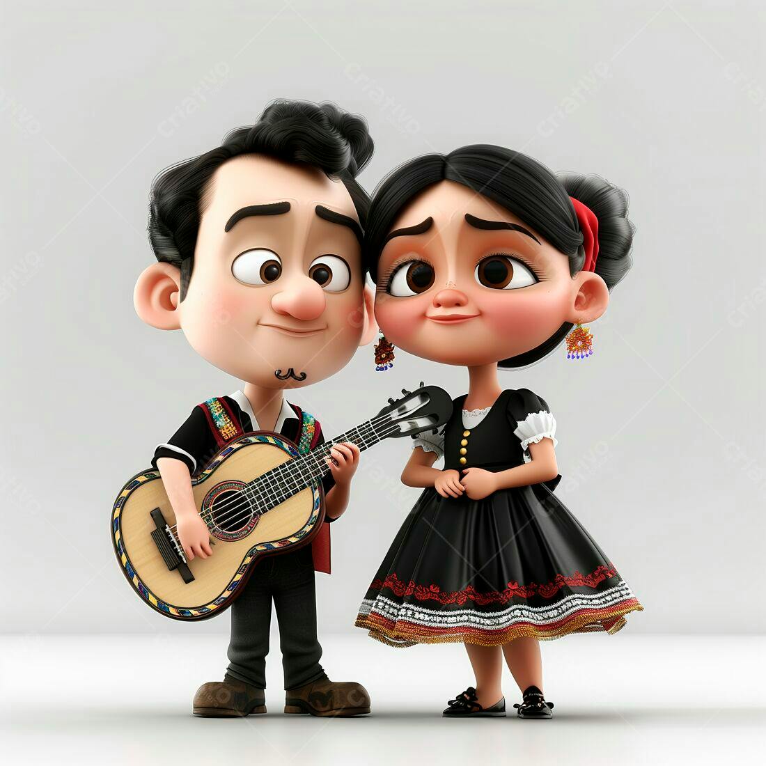Casal latino tocando violão desenho animado