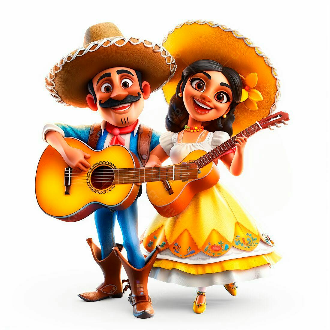 Mariachi tocando violão amarelo e laranja