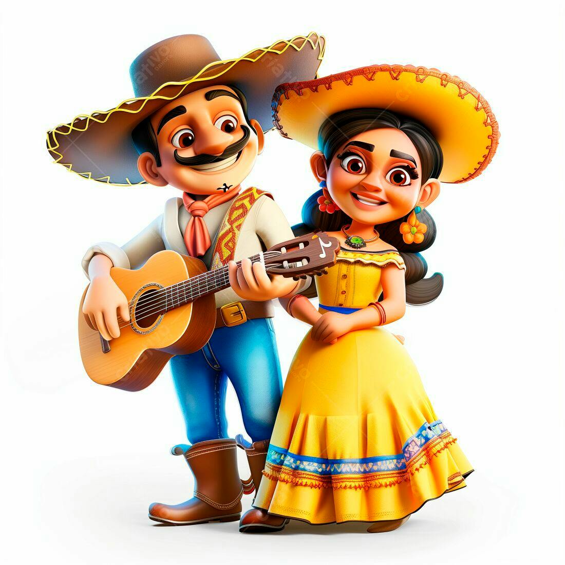 Casal mexicano tocando violão música folclórica