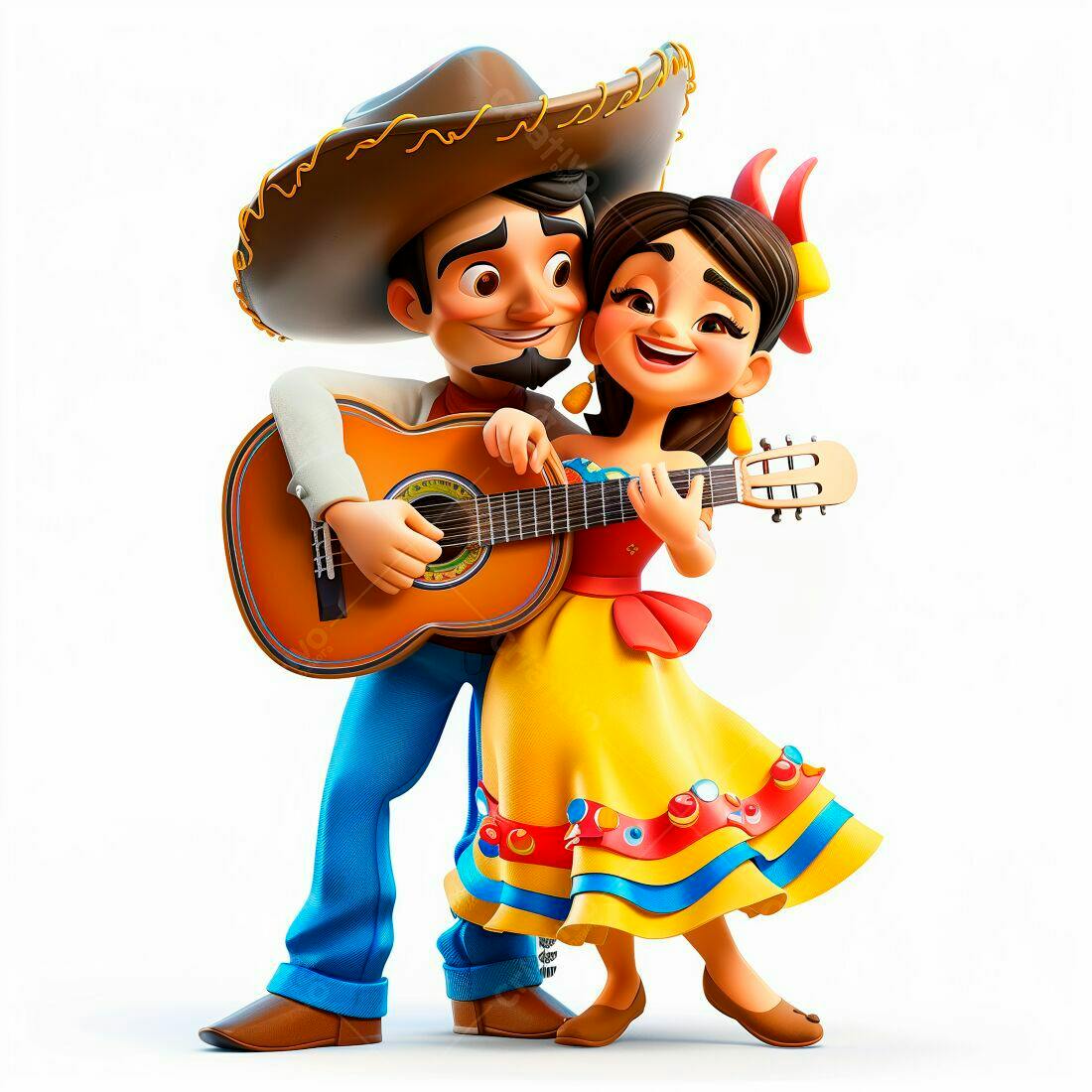 Casal mexicano tocando violão alegremente