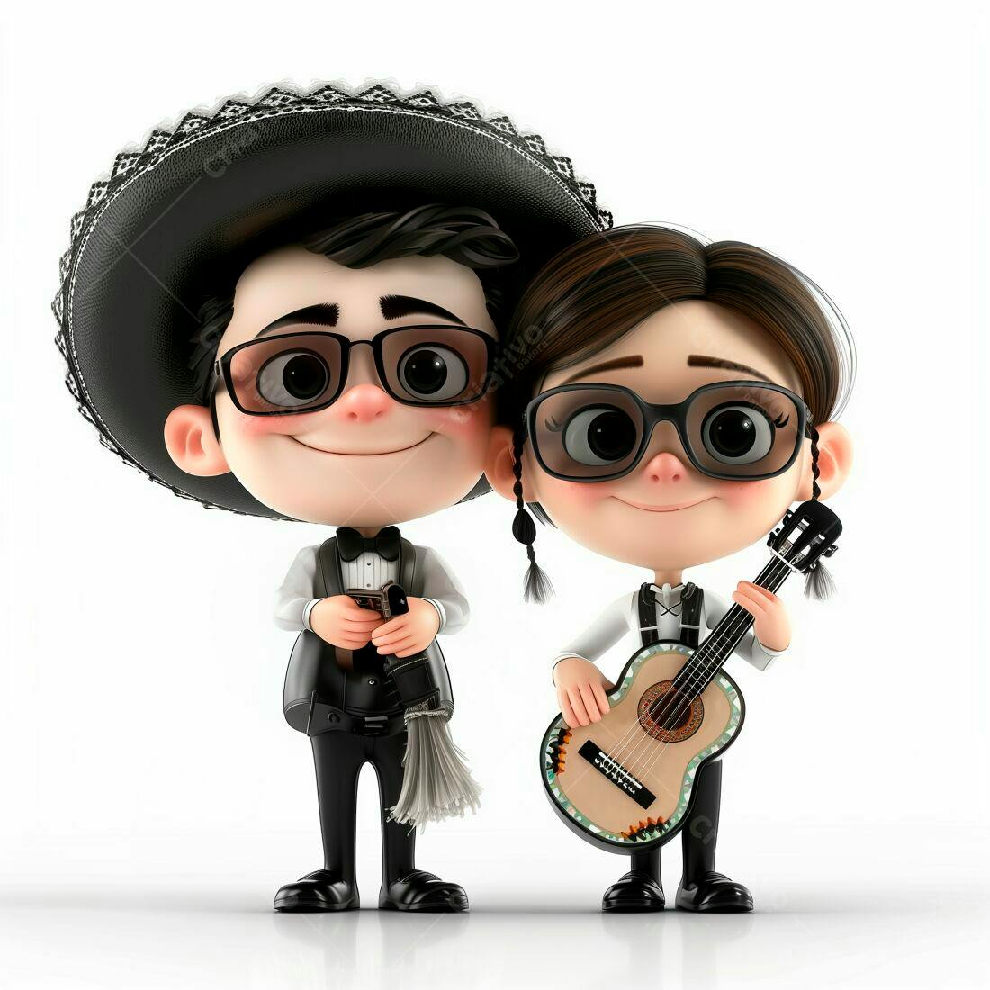 Duo musical infantil com trajes mexicanos