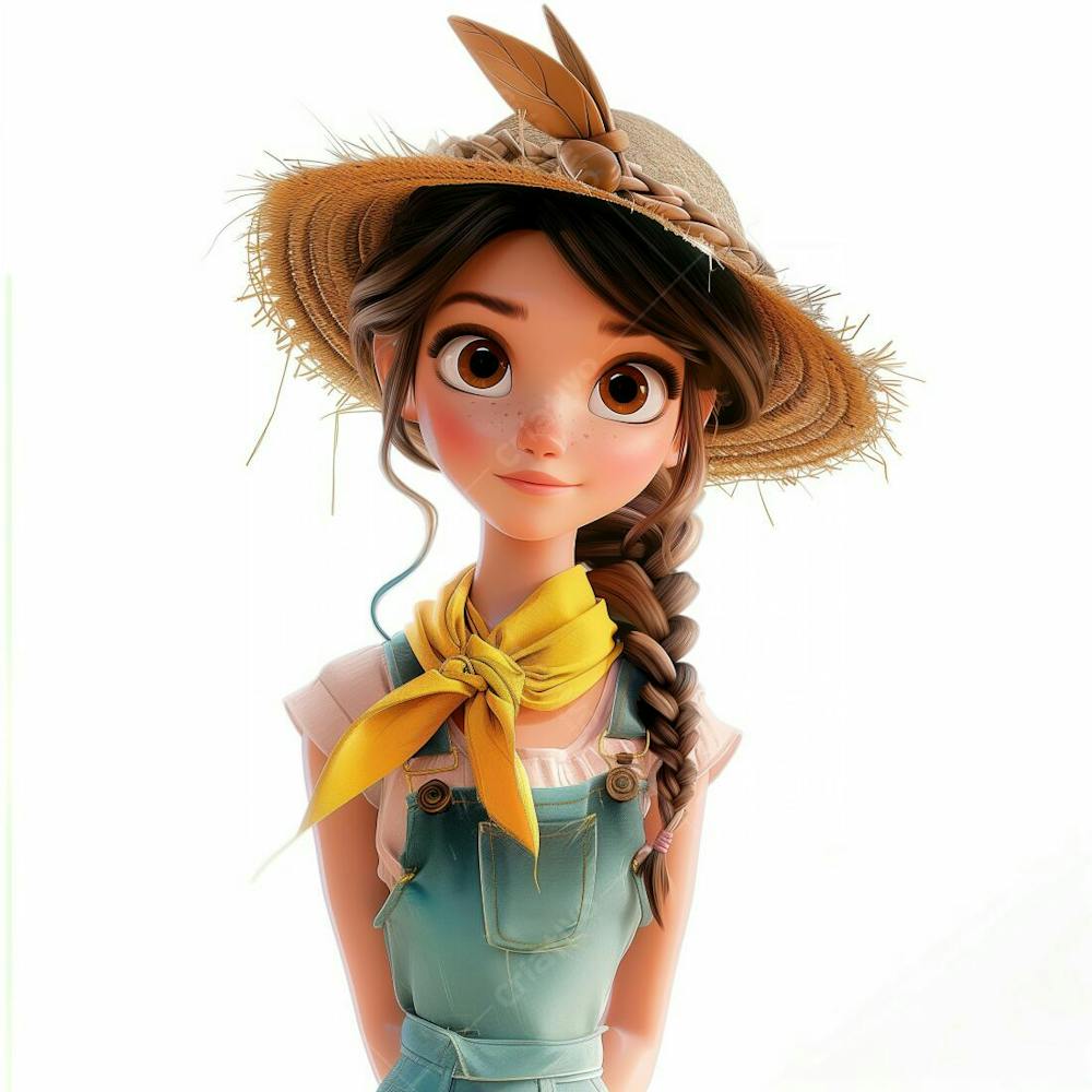Personagem 3D, De Um Garota Caipira, Cowboy, Festa Junina