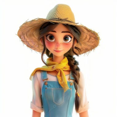 Personagem 3d, de um garota caipira, cowboy, festa junina