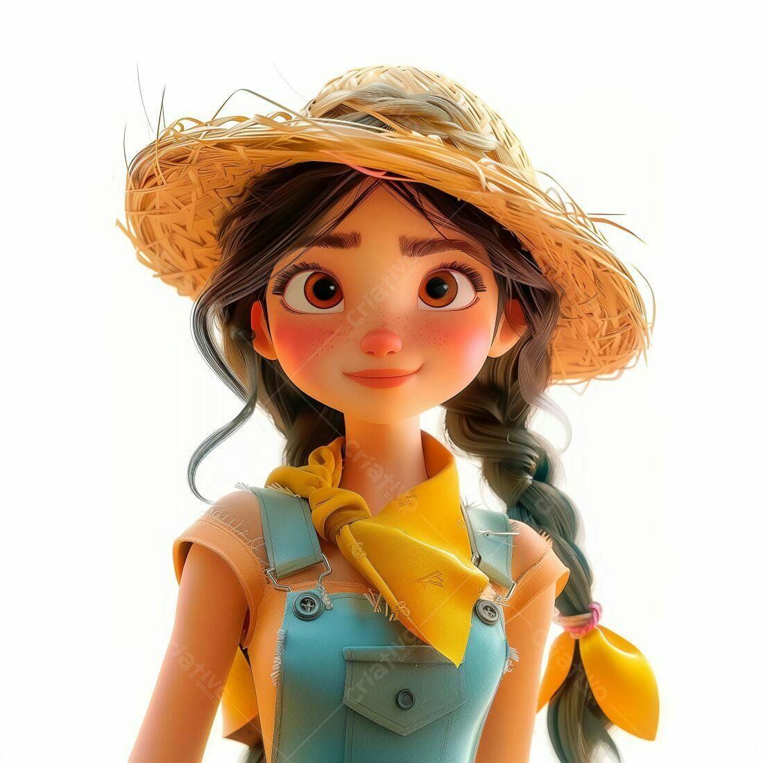 Menina fofa com chapéu de palha e macacão
