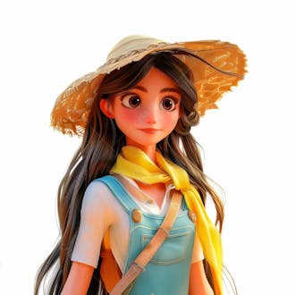 Personagem 3d, de um garota caipira, cowboy, festa junina