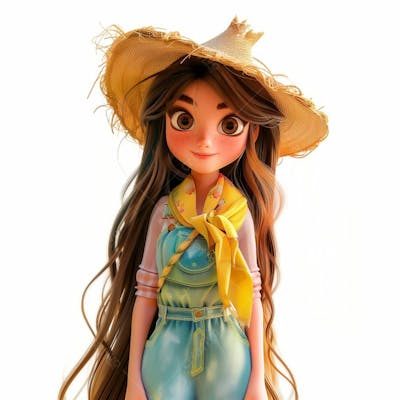 Personagem 3D, De Um Garota Caipira, Cowboy, Festa Junina