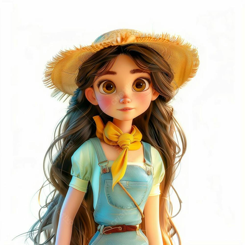 Personagem 3D, De Um Garota Caipira, Cowboy, Festa Junina