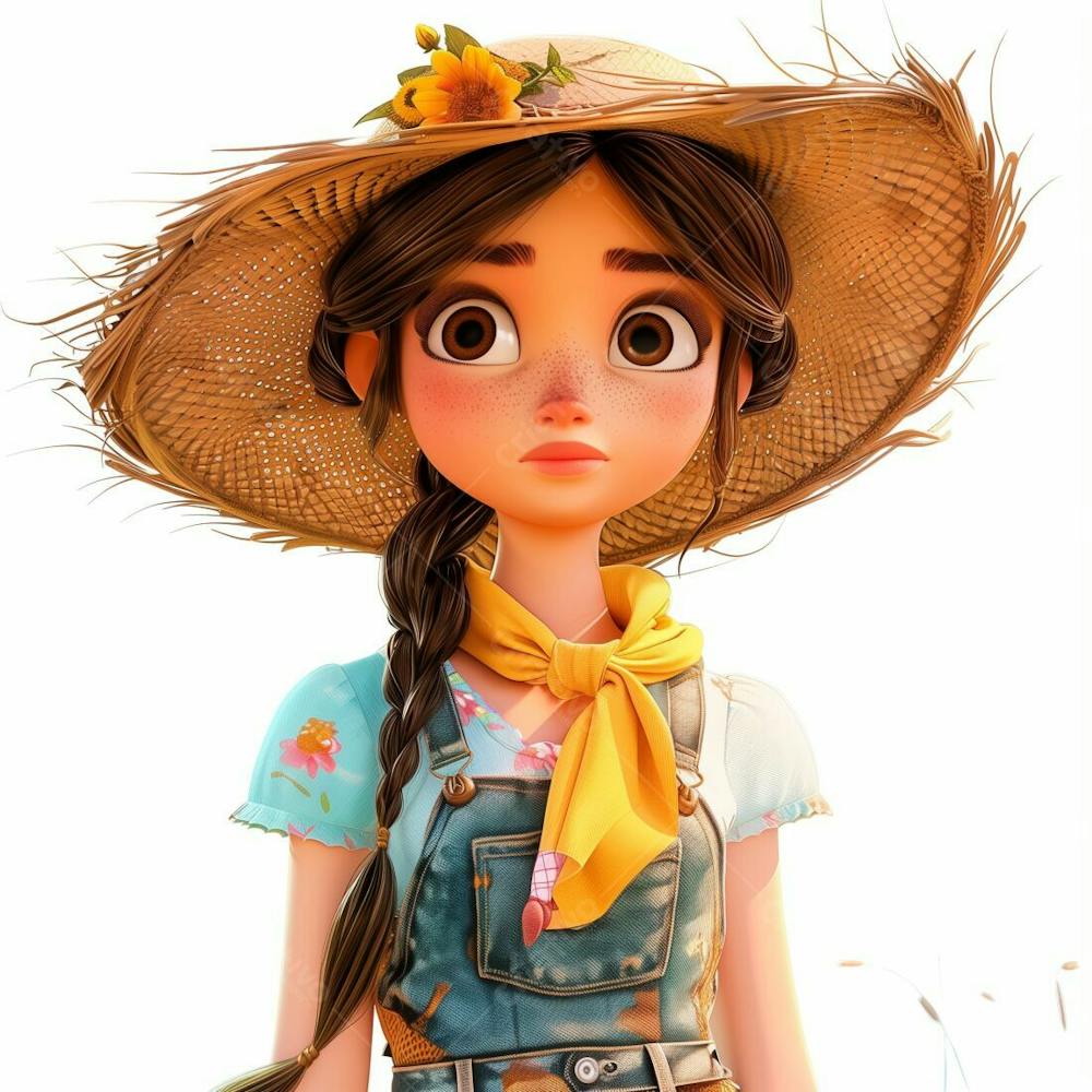 Personagem 3D, De Um Garota Caipira, Cowboy, Festa Junina