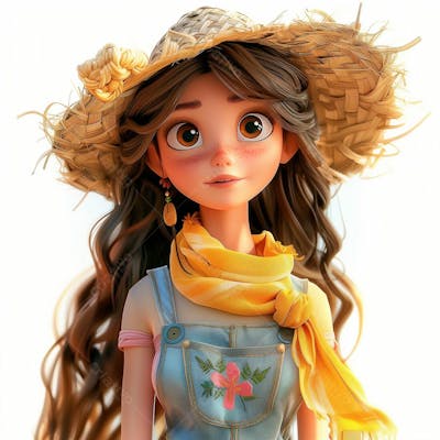 Personagem 3D, De Um Garota Caipira, Cowboy, Festa Junina