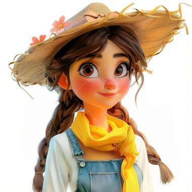 Personagem 3d, de um garota caipira, cowboy, festa junina