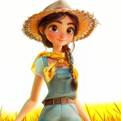 Personagem 3D, De Um Garota Caipira, Cowboy, Festa Junina