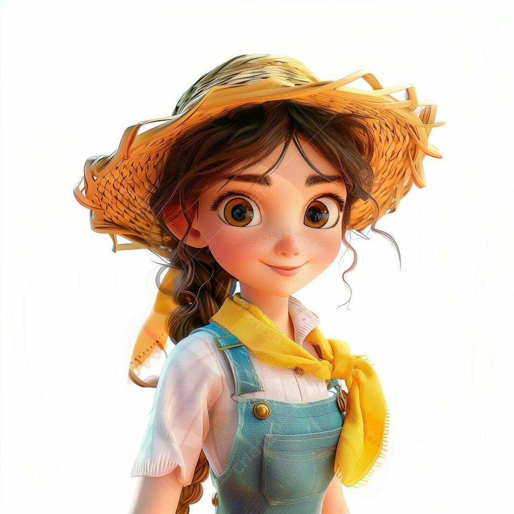 Personagem 3D, De Um Garota Caipira, Cowboy, Festa Junina