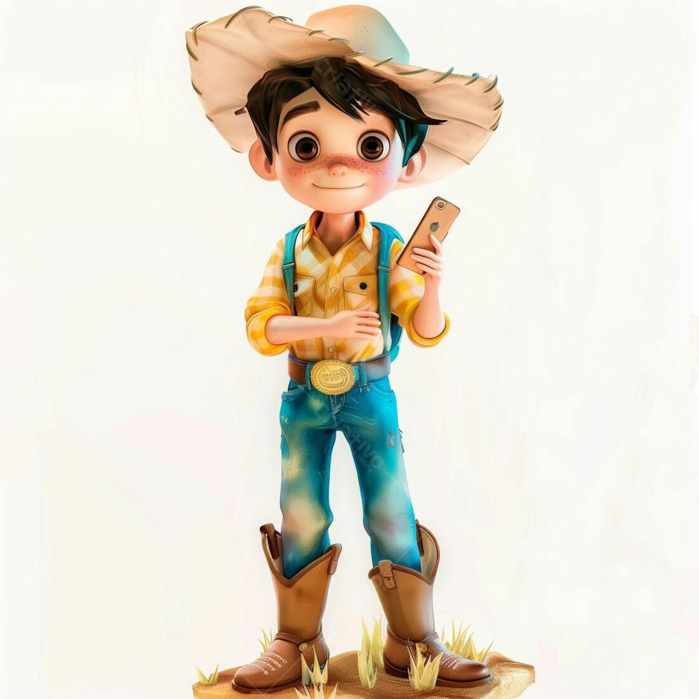 Personagem 3D, De Um Garoto Caipira, Cowboy, Festa Junina