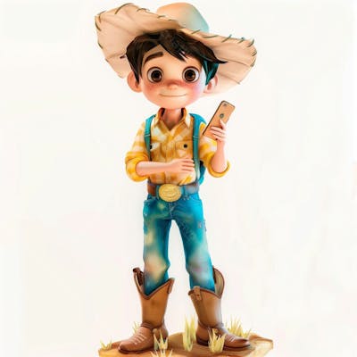 Personagem 3D, De Um Garoto Caipira, Cowboy, Festa Junina