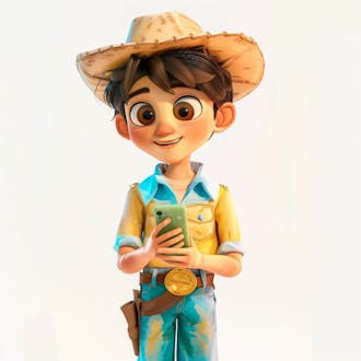 Personagem 3d, de um garoto caipira, cowboy, festa junina