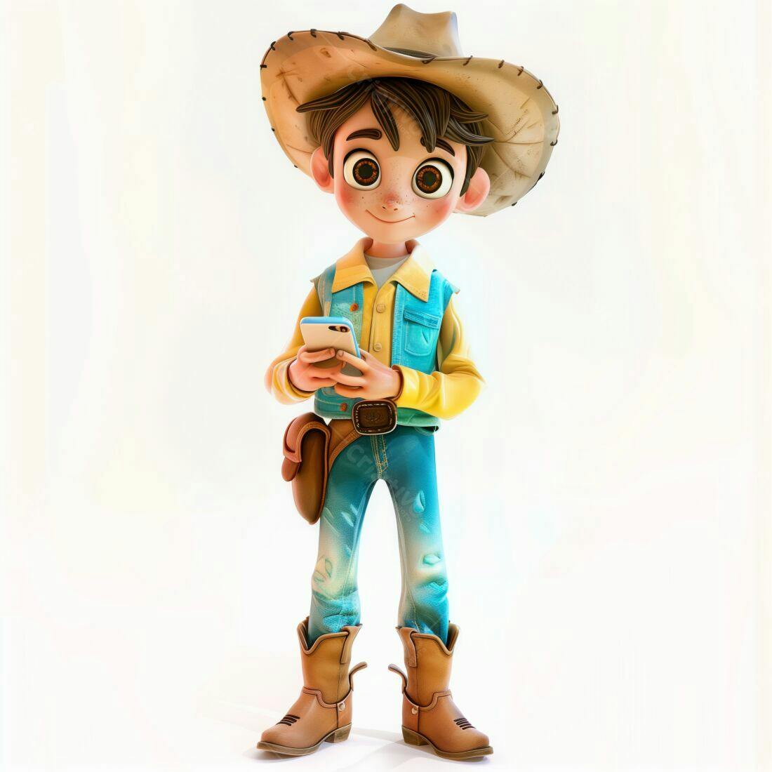 Cowboy Cartoon usando celular