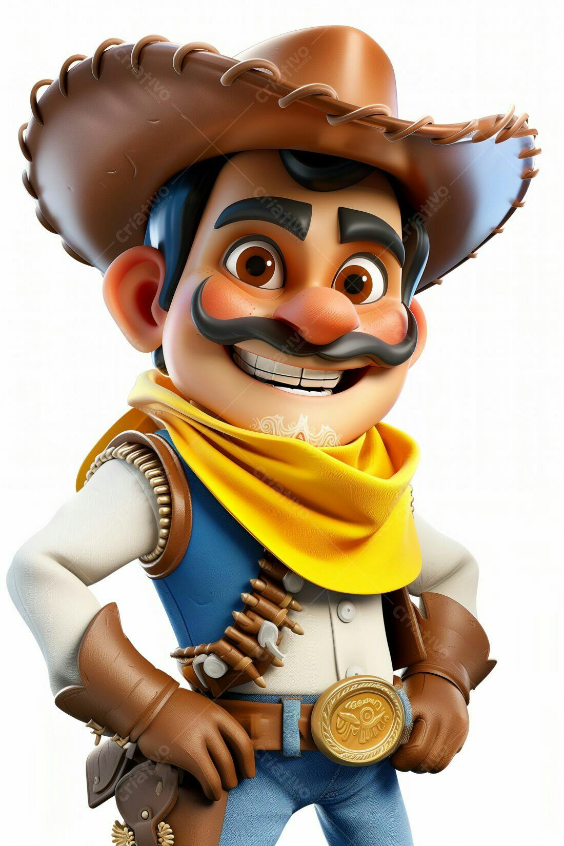 Cowboy 3D alegre com chapéu marrom