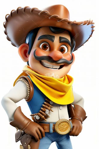 Personagem 3d, de um homem caipira, cowboy
