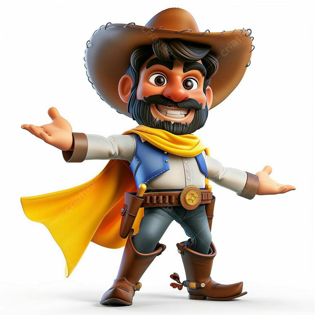 Cowboy 3D personagem alegre braços abertos