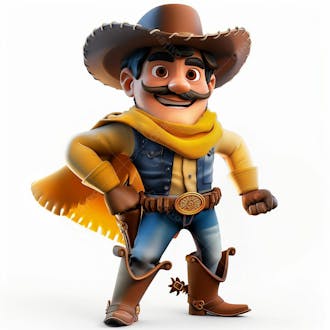 Personagem 3d, de um homem caipira, cowboy