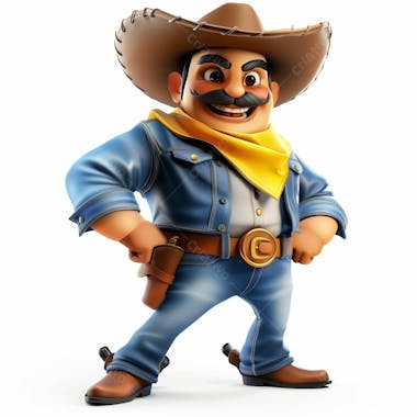 Personagem 3d, de um homem caipira, cowboy