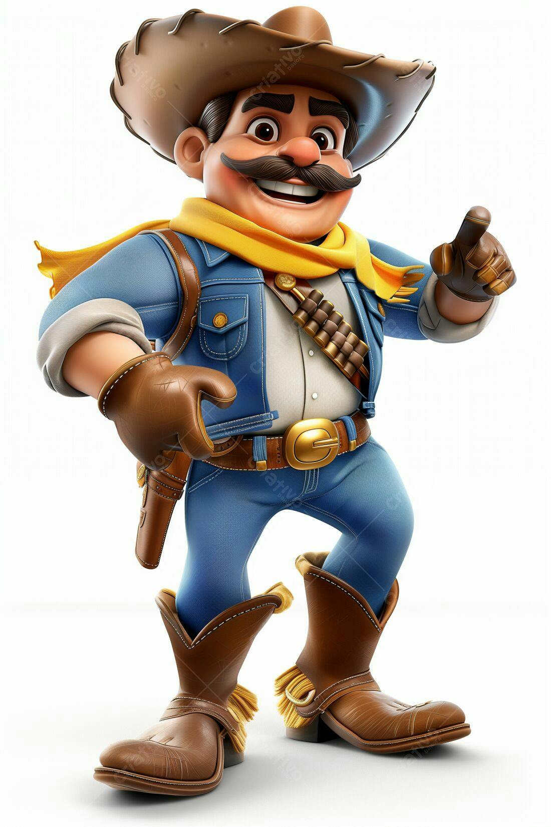 Cowboy animado apontando com chapéu marrom