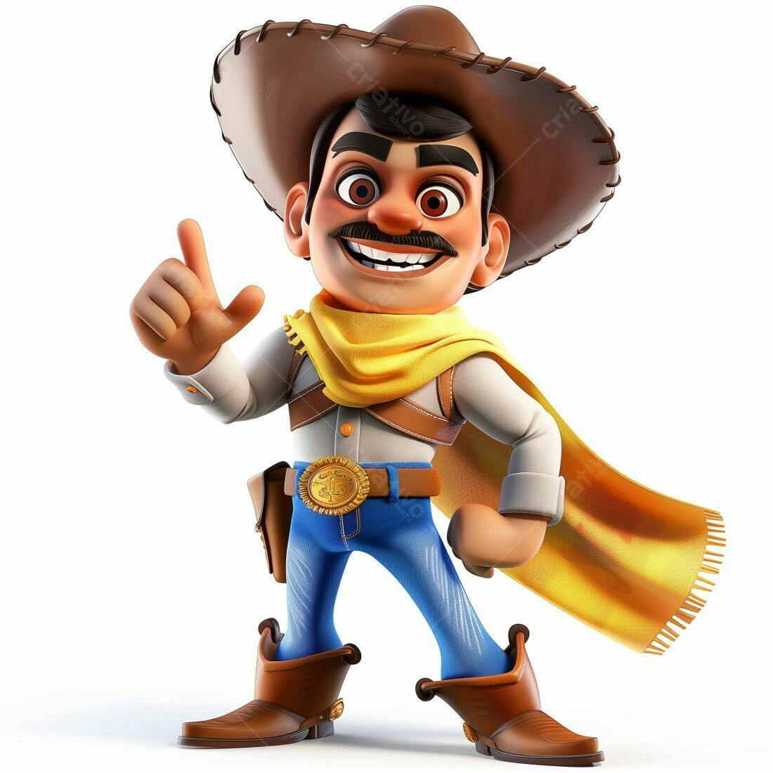Cowboy animado apontando com o polegar