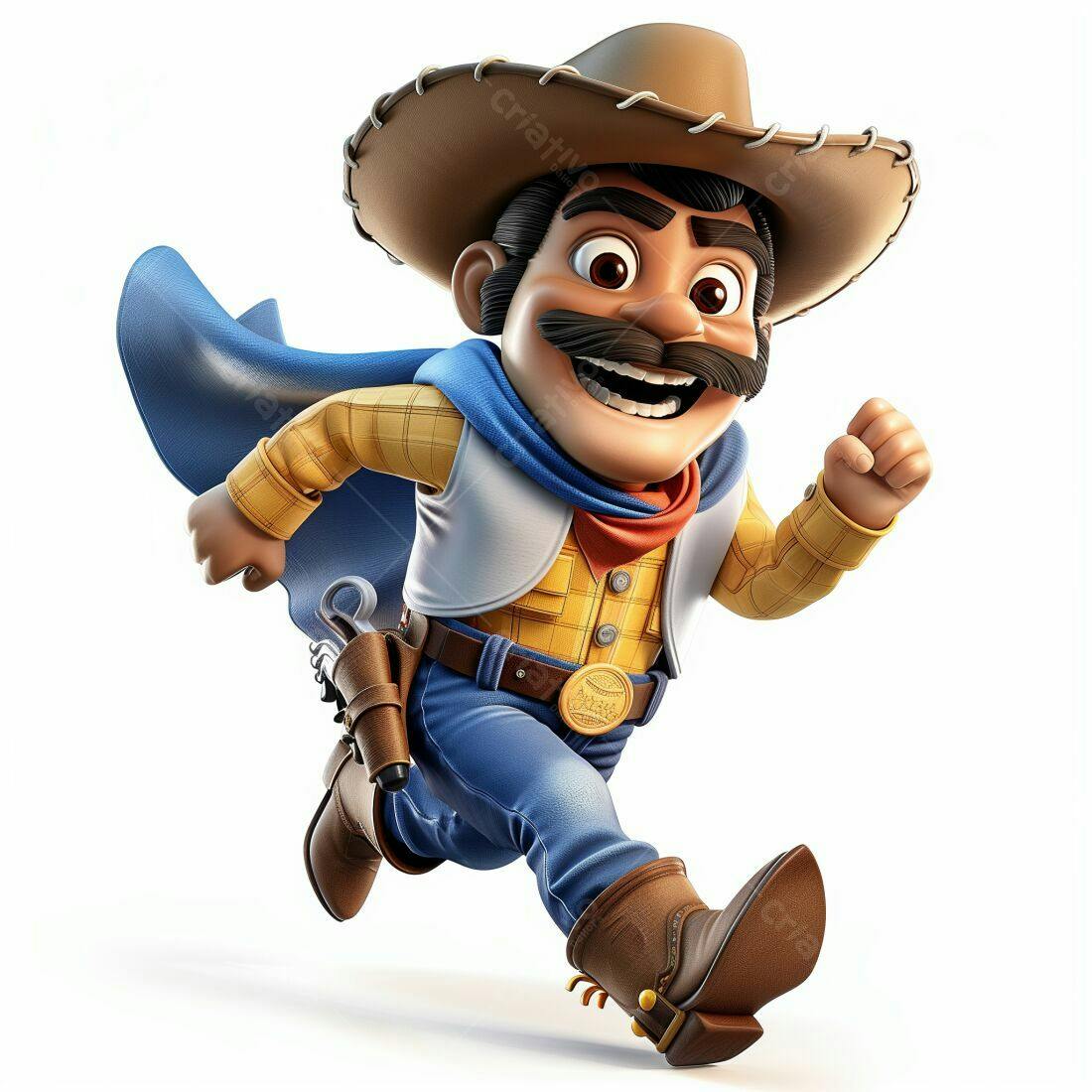 Cowboy 3D correndo fundo branco