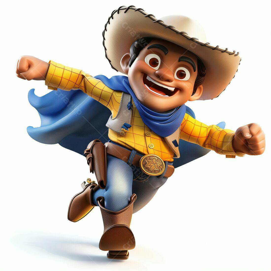 Cowboy animado correndo com capa azul