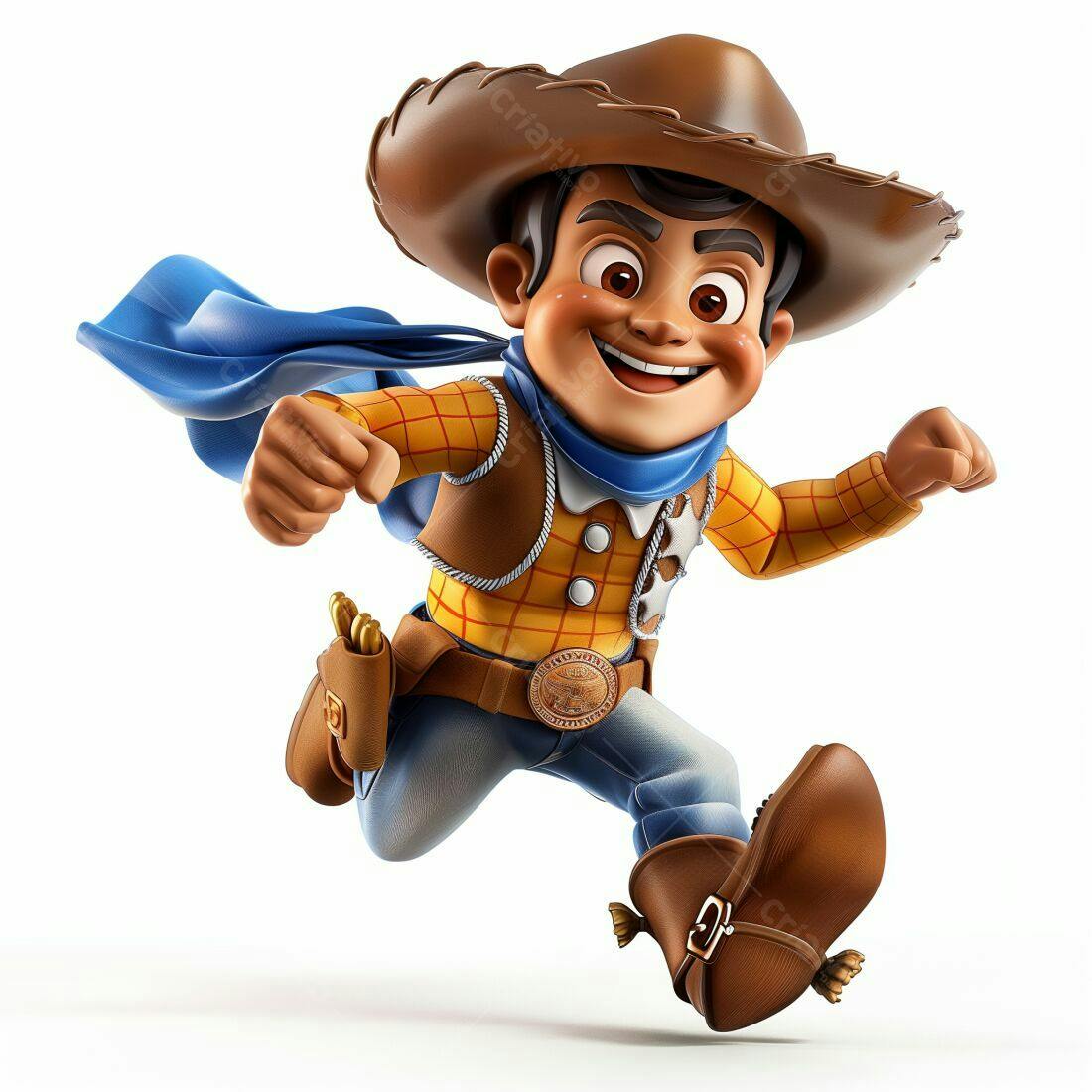 Cowboy animado correndo com capa azul