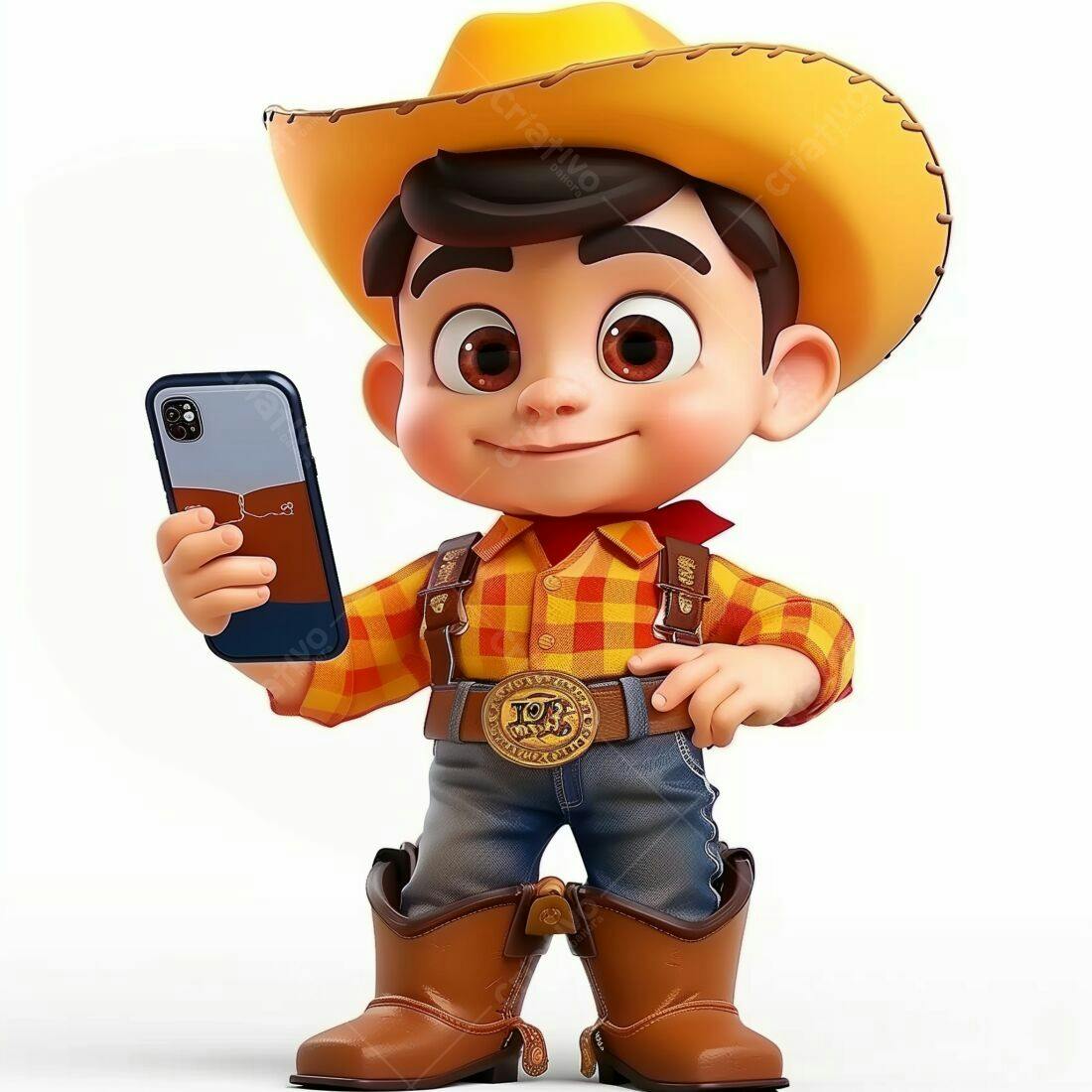 Menino vaqueiro com celular mostrando selfie