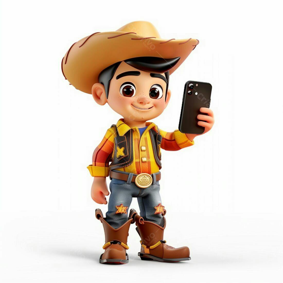 Menino vaqueiro tirando selfie com celular