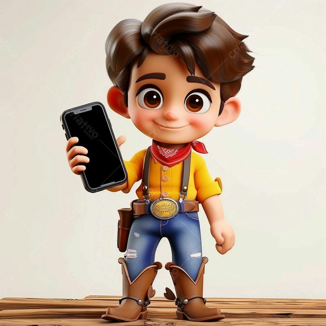 Menino vaqueiro mostrando celular