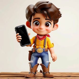 Personagem 3d, de um menino caipira, cowboy