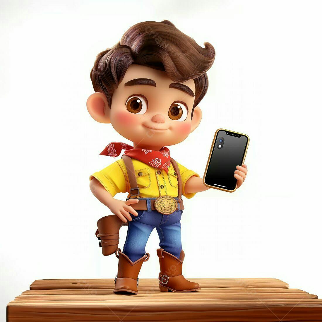 Menino vaqueiro mostrando celular