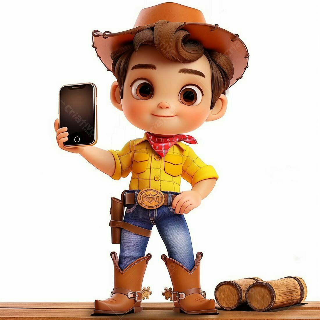 Cowboy mirim mostrando celular fundo branco