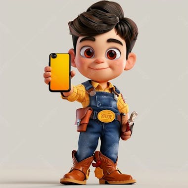 Personagem 3d, de um menino caipira, cowboy