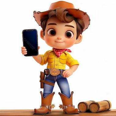 Personagem 3d, de um menino caipira, cowboy