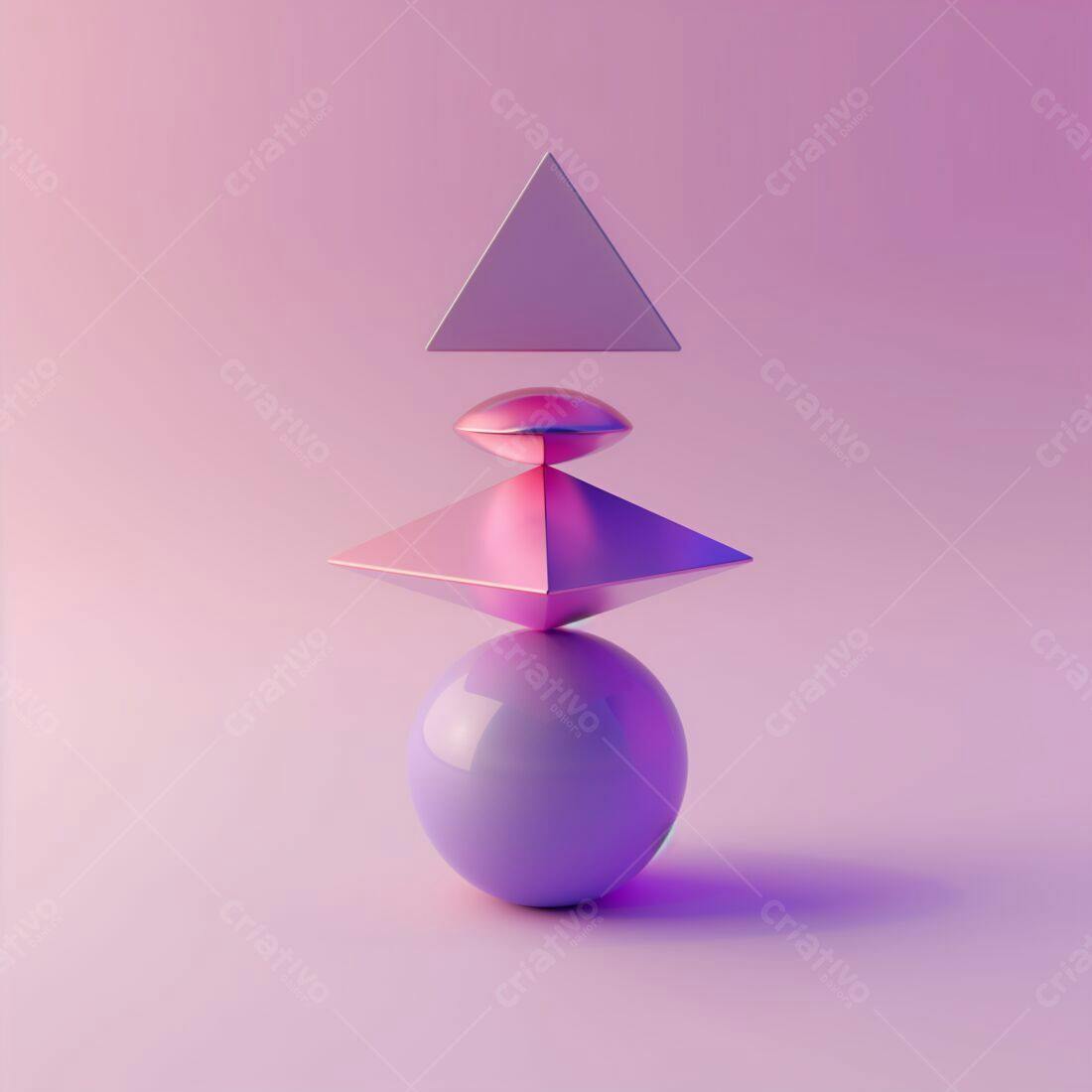 Esfera e Formas Geométricas em Rosa e Lilás